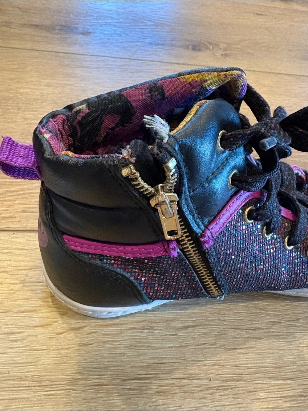 Disney Black Glitter High-Top Sneakers with Pink Trim